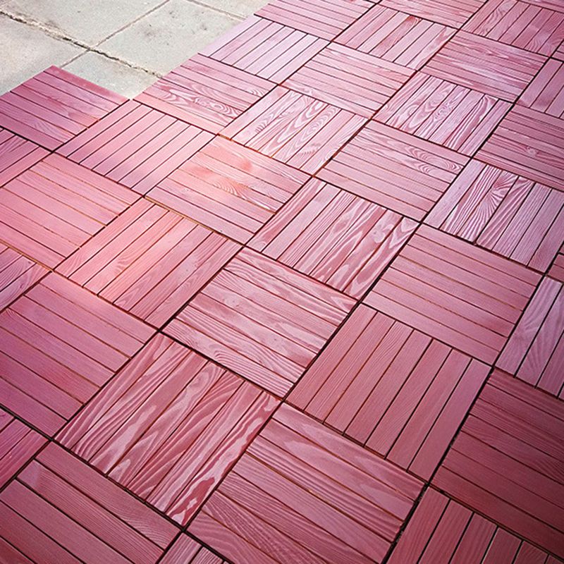 Red 6-Slat Square Wood Patio Tiles Snap Fit Installation Floor Board Tiles