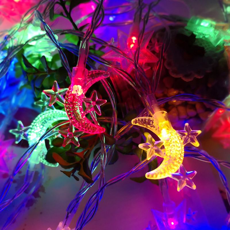 Moon and Star Plastic String Light Modernist 20/40 Heads Clear USB LED Fiesta Lamp, 9.8/19.6 Ft Long