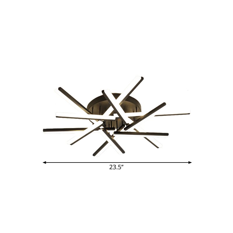 Gekruiste staven acryl semi-inbouwlamp hedendaagse LED zwarte plafondgemonteerde lamp
