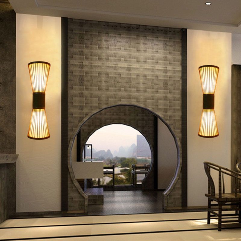 1 hoofd gang muurlicht Aziatische houten wand sconce verlichting met zandloper bamboe schaduw
