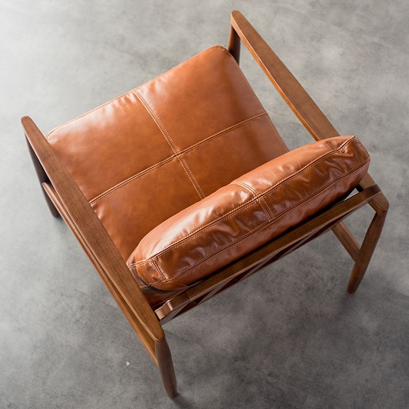 Pu Leather Arm Chair Square Arms Solid Wood Frame Pillow Back Chair