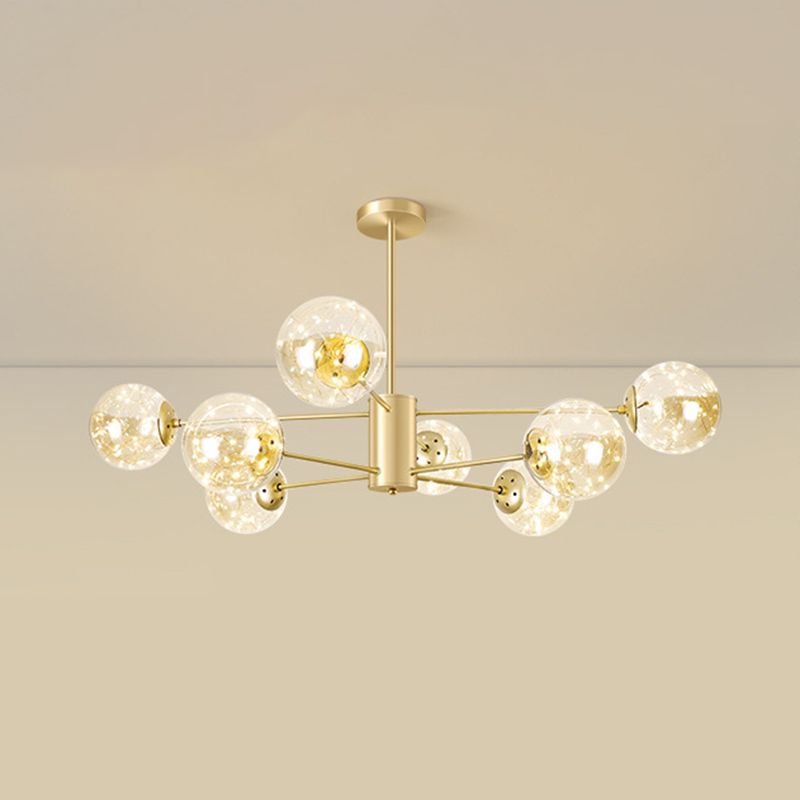 Radial LED Chandelier Light Contemporary Metallic Living Room Pendant Light with Globe Clear Glass Shade in Gold