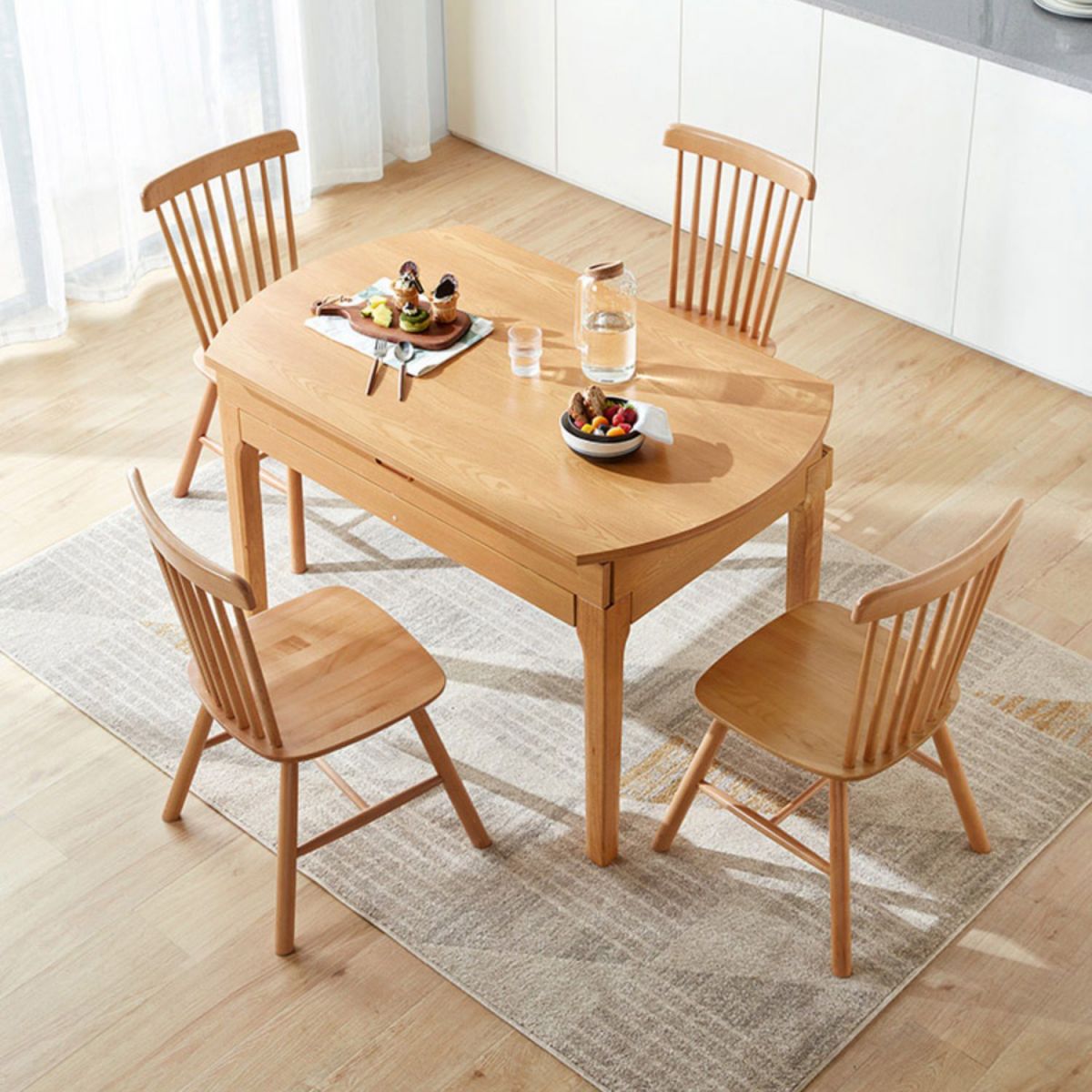 Contemporary Extendable Round Dining Table with Wooden Drop Leaf