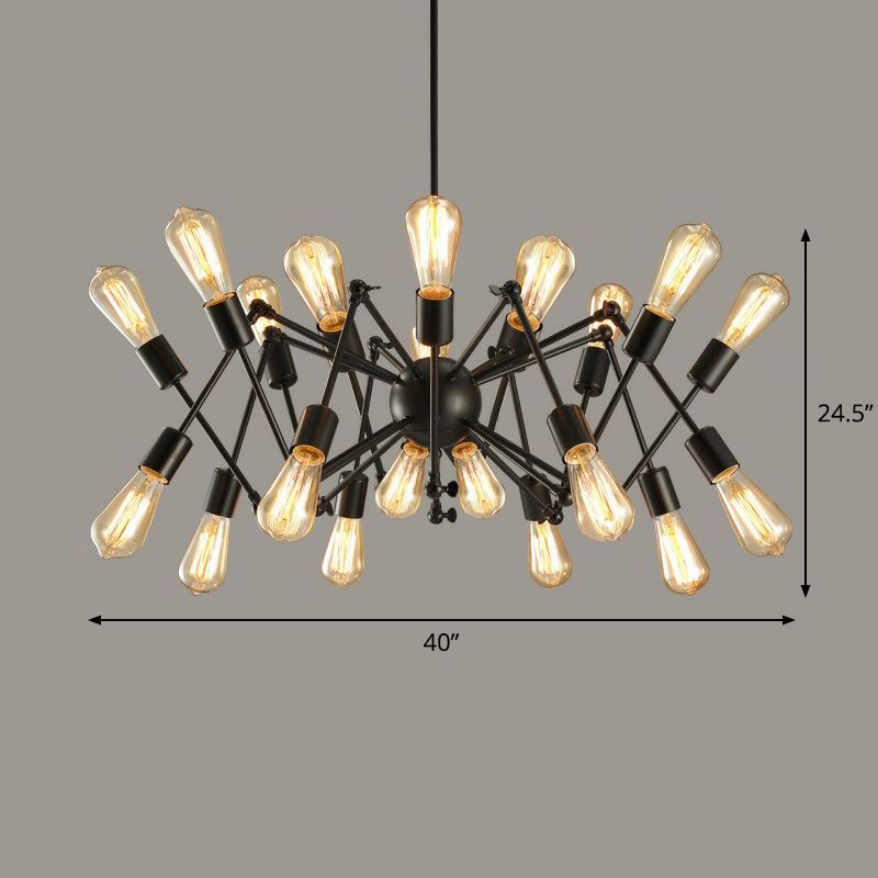 20 Lights Spider Chandelier Rustic Black Metallic Ceiling Suspension Lamp for Dining Room