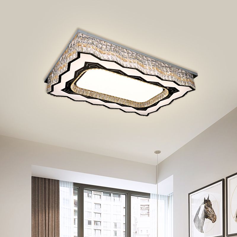 Clear Crystal Blocks LED Flush Light Contemporary Nickel Rectangle Parlor Close to Ceiling Lamp