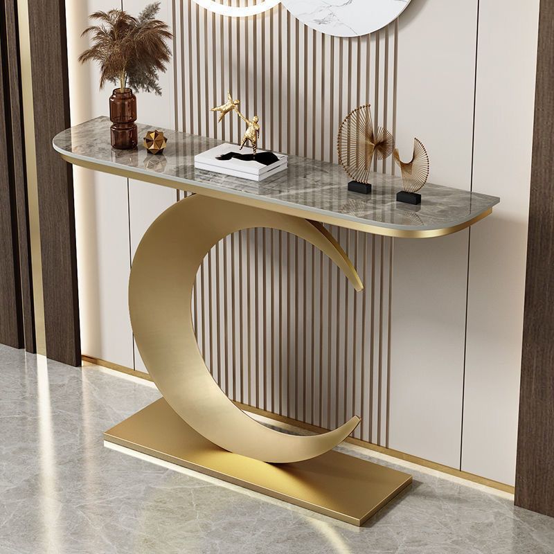 Contemporary Stone Console Table Half Moon Console Sofa Table for Hall