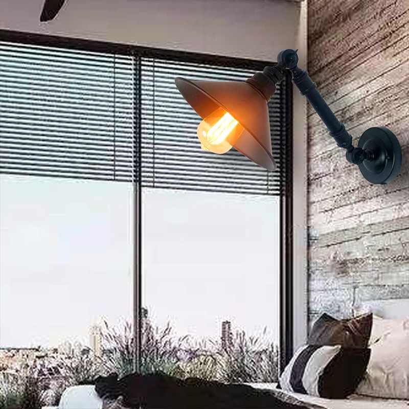 Industrial Cone Shape Wall Mount Light Fixture Metal Sconce Lamp in Black for Dining Room