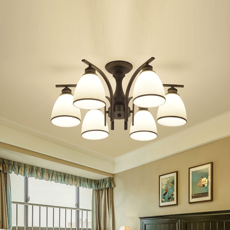 Retro Black Techo Flush Ligero de vidrio blanco Luz de semi descarga Luz