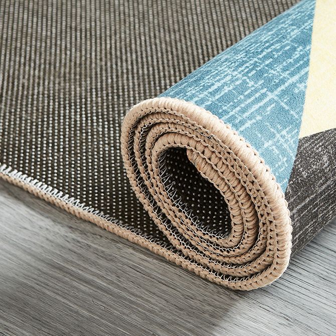 Blue Tone Modern Indoor Rug Polyester Leaves Print Carpet Easy Care Rug for Home Decoration