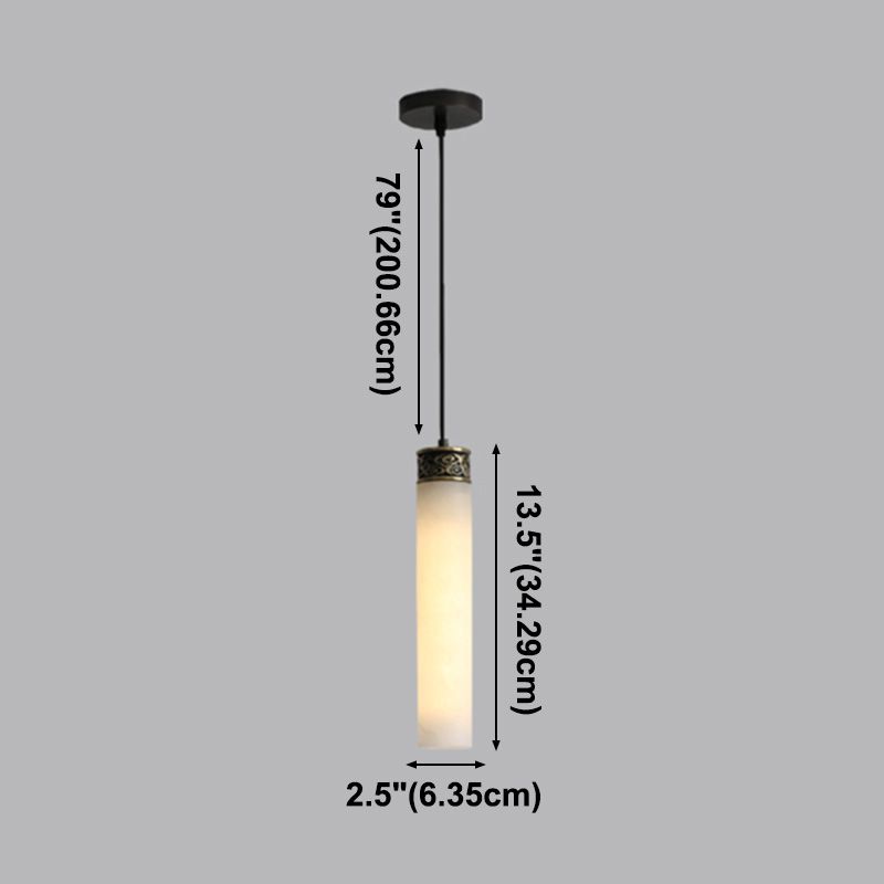 Cylinder Hanging Light Fixture Modern 1-Light White Suspension Lamp with Stone Shade
