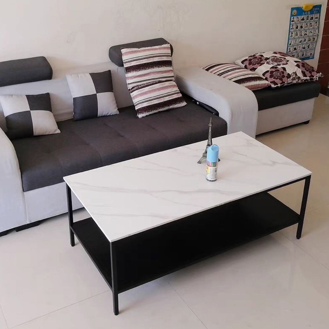 Glam Frame Coffee Table Slate Rectangular Cocktail Table for Home