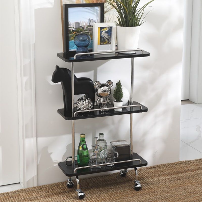 Rectangular Side Table with Wheel Base Mid-century Modern Style with Storage Shelf