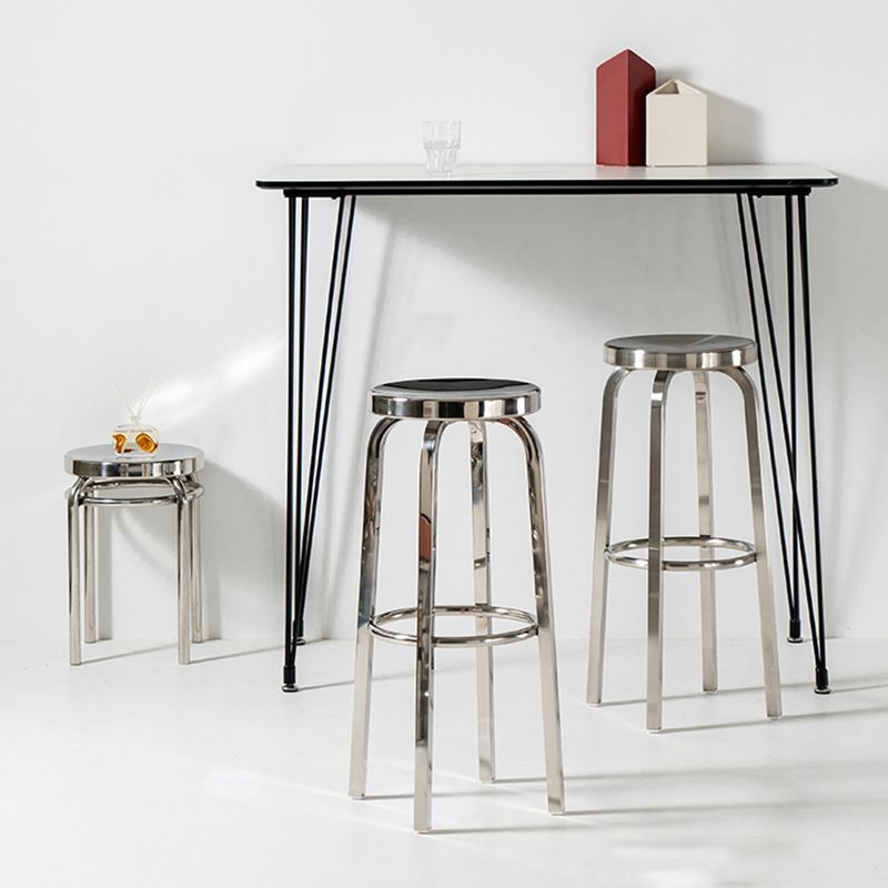 Glossy Stainless Steel Brushed Barstool Industrial Tall Stool with Round Seat