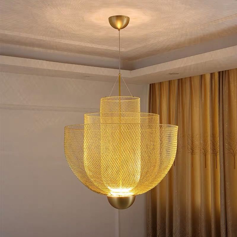 Draadmesh Bowl Kroonluchter Licht LED Post Modern hangend licht licht in goud/zilver