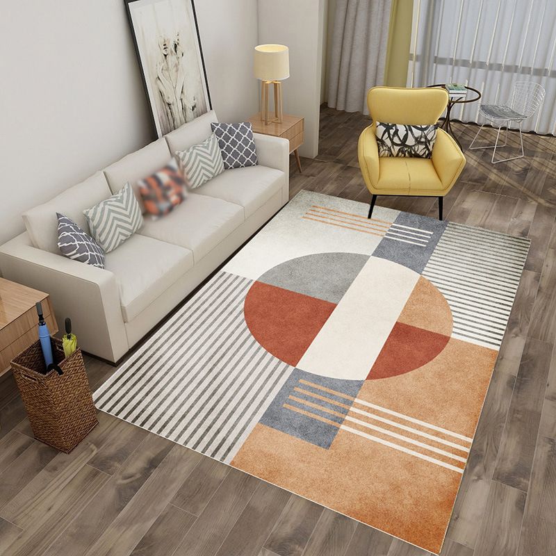 Orange Modern Rug Polyester Striped Area Rug Non-Slip Backing Rug for Home Decoration