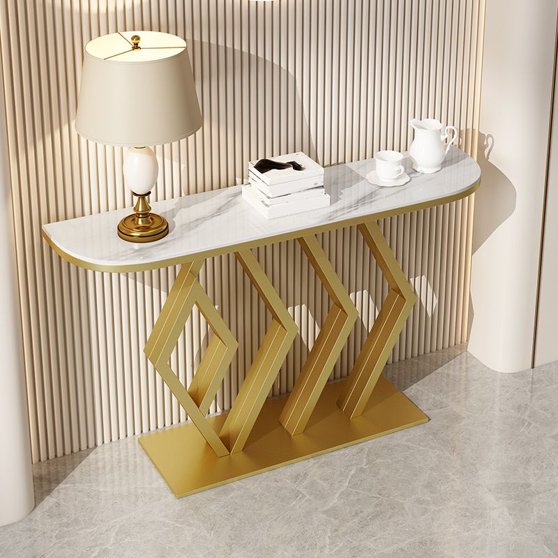 Stone Console Table Metal Frame Scratch Resistan Accent Table, 31.49" High
