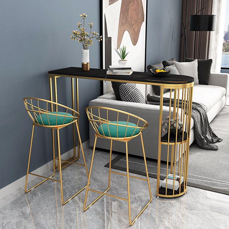 Modern Sintered Stone Bar Table Dining Table with Storage Shelves for Kitchen Living Room