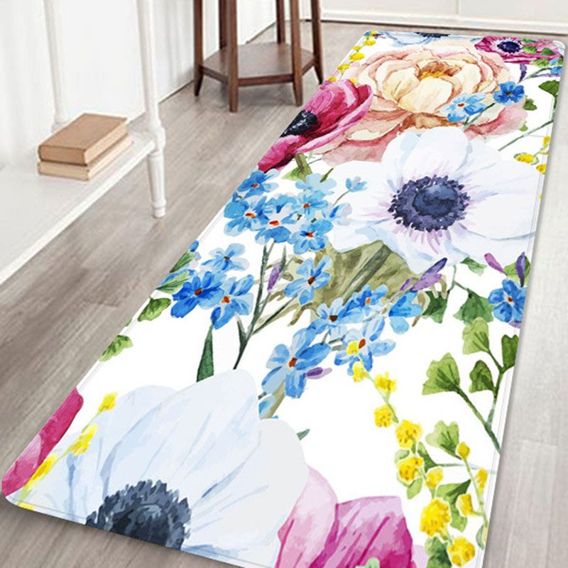 Fancy Modern Rug Floral Pattern Polyester Area Rug Non-Slip Backing Rug for Bedroom