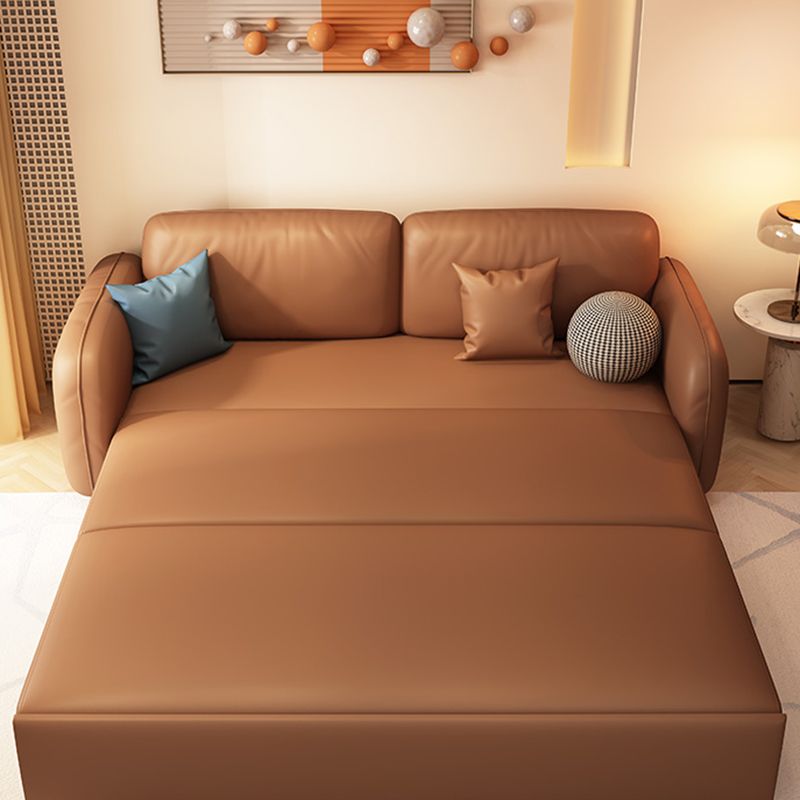 Sewn Pillow Back Seating Faux Leather Sofa with Pillows in Brown
