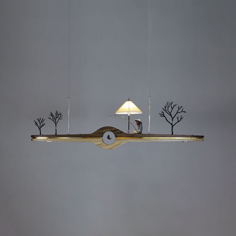 Linear Island Pendant LED Modern Wood Ceiling Pendant Light for Tea Room