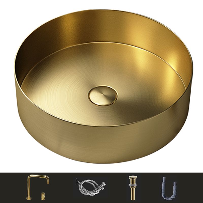 Modern Vessel Bathroom Sink Metal Round with Pop-Up Drain Wash Stand