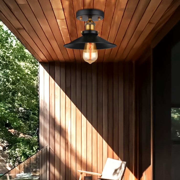 Zwart/Roest Cone Schaduw Semi Flush Mount Retro Stijlvol Metallic 1 Hoofd Balkon Dicht bij plafondverlichting