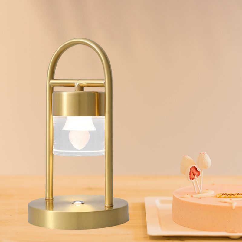 Lampe de table de colonne en or simplicité clair de bureau à LED en verre transparent avec cadre en métal en forme de U