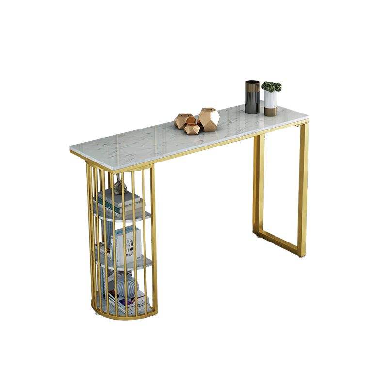 Glam Stone Bar Table Golden Base Storable Table for Living Room