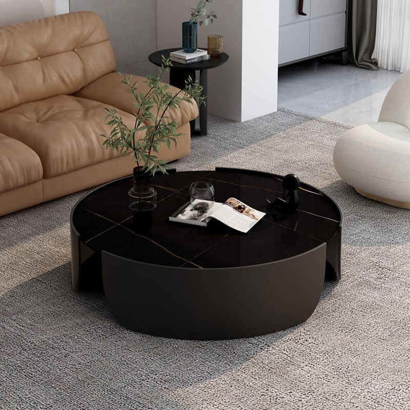 Modern Style White/black Rock Slab Top Round Metal Craft Coffee Table