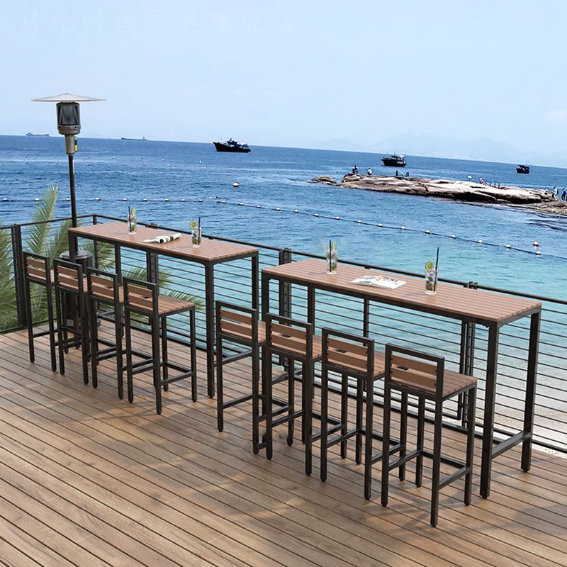 Brown Rectangle Top Bar Table Trestle Base Dining Table for Coffee Room