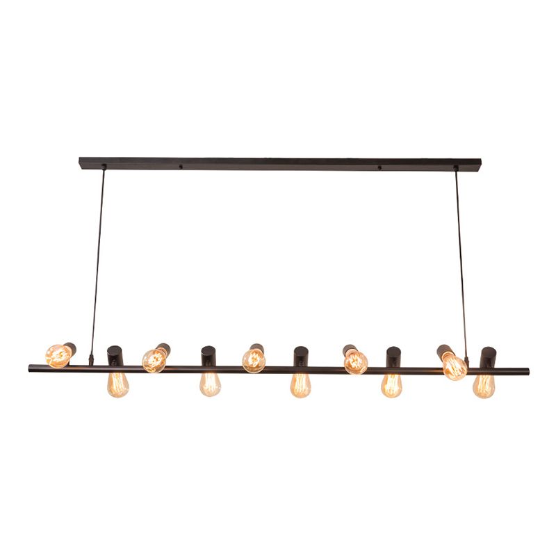 Metal Linear Pendant Lighting Industrial Island Light Fixtures in Black for Restaurant