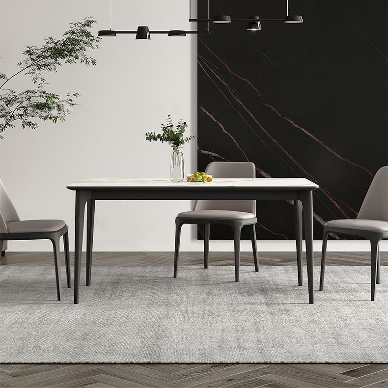 White Stone Top Table Mid-Century Modern Rectangle Table with 4 Wood Legs