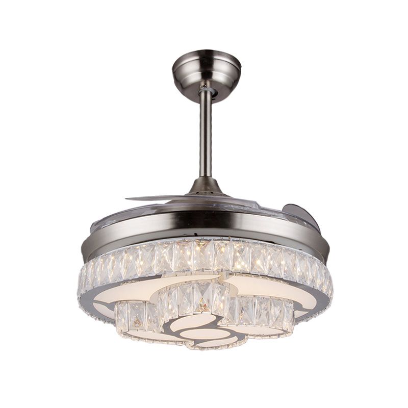 Kristallblätter Deckenventilator moderne 3 Klingen Wohnzimmer LED SEMI -MOUNTBUCH IN NICKEL, 42,5 "breit