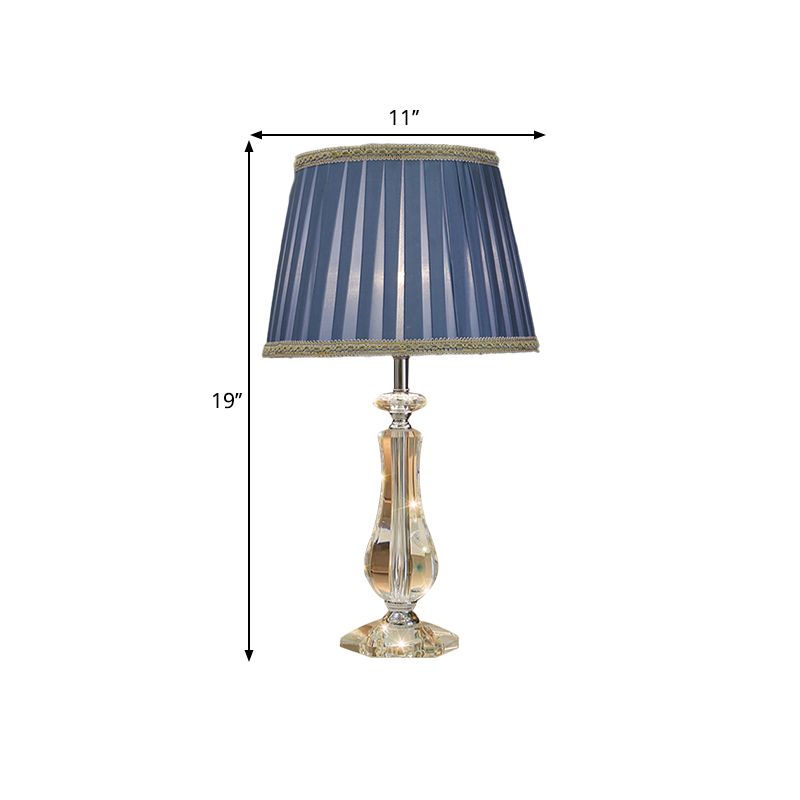1 hoofd uitlopende/geplooide schaduwtafellamp Traditioneel beige beige/bordeaux/hemelblauwe stof nachtkastje lamp met kristallen kolom