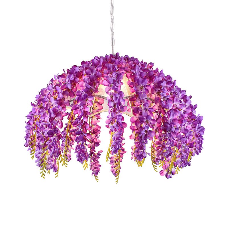 Accesorio de iluminación colgante de metal festoneado Industrial 1 Lámpara de suspensión de techo de flores LED de restaurante en púrpura