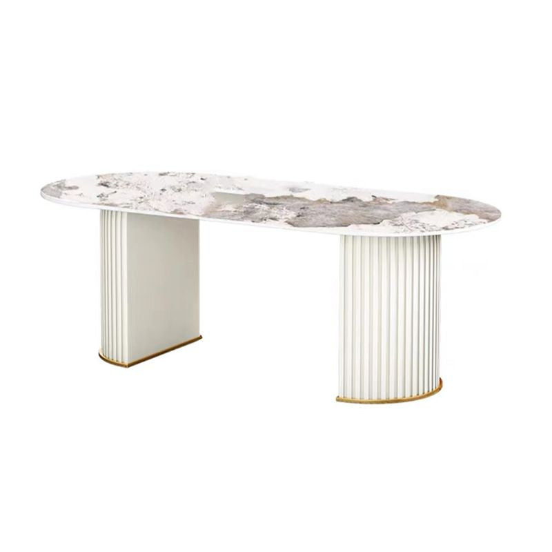 Iron Double Pedestal Dining Table Modern Oval Dining Table for Dining Room