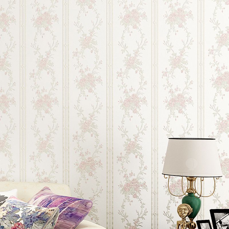 3D Embossed Faux Silk Wallpaper Rustic Moisture Resistant Wall Covering with Peony Pattern
