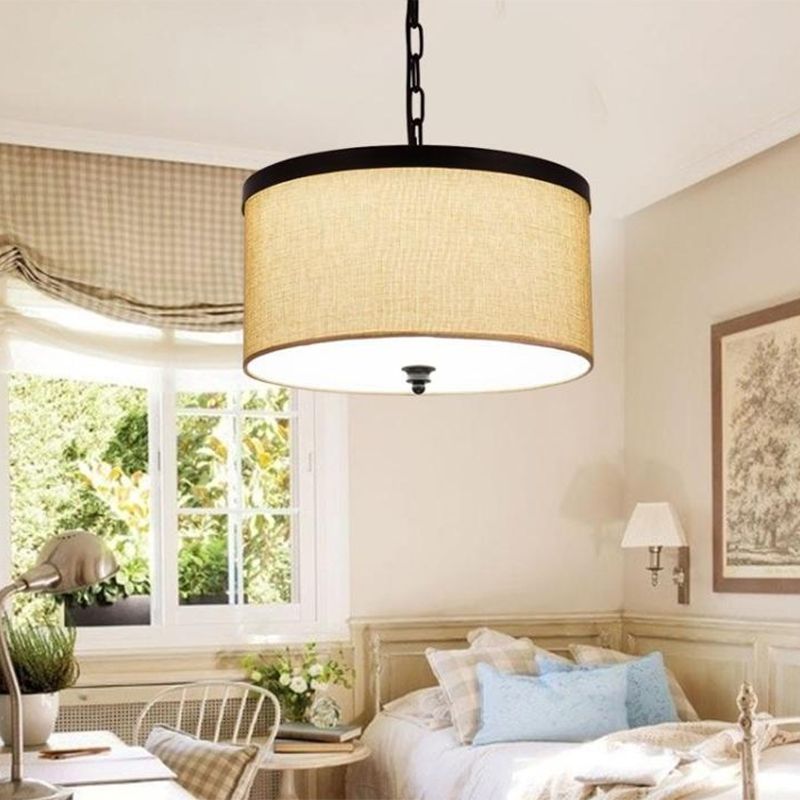 Light Yellow Finish Chandelier, Black Edge, Adjustable Chain Ceiling Light