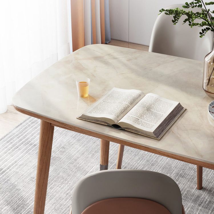 White Dinette Table with Wood Legs Modern Dining Table for Kitchen