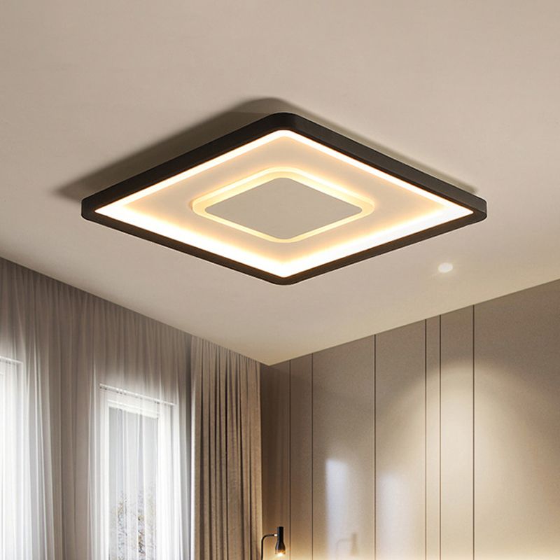 Aluminum Square Flush Mount Lamp 16"/19.5" Wide Modern LED Ceiling Light in Black, Warm/White Light/Remote Control Stepless Dimming