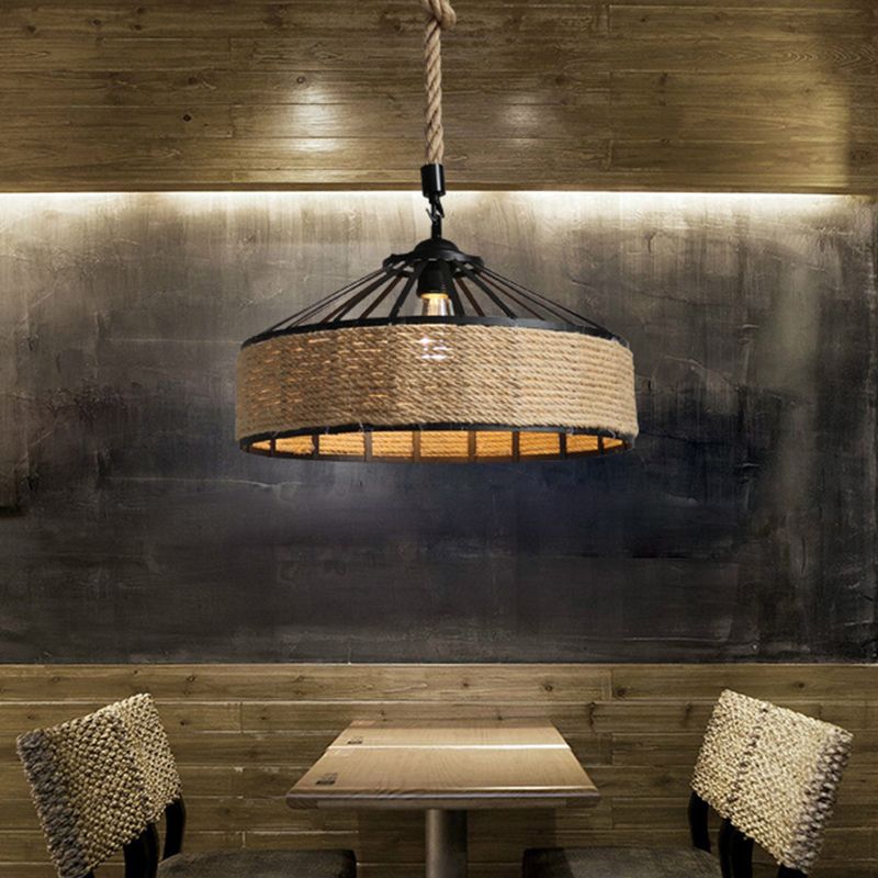 Barn Shaped Pendant Light Industrial Style Hemp Rope Hanging Lamp with 31.5" Adjustable Hanging Rope
