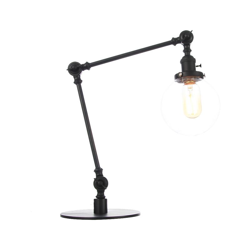 Industrial Global Table Lamp Amber/Clear Glass 1 Light Restaurant Table Light with Adjustable Arm in Black/Brass Finish