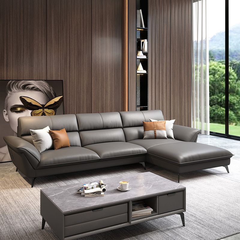 Glam Stationary Living Room Flared Arm Cushions Faux Leather Sofa Chaise