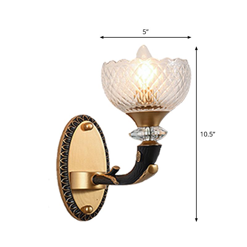 Luz de pared de tazón de vidrio prismático transparente estilo retro 1/2 bulbos salón de dibujo lámpara de pared en ángulo negro y dorado