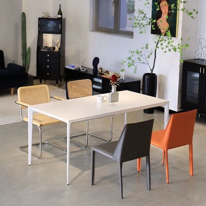 Contemporary Rectangle Dining Table Sintered Stone Dining Table with 4 White Legs