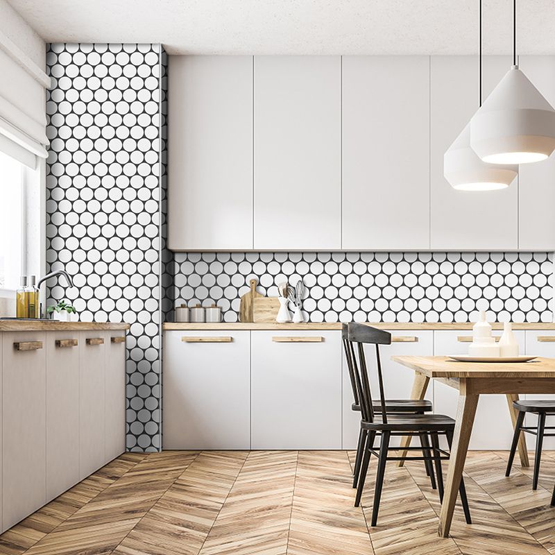 Modern Circles Print Wallpaper Panels White Bathroom Peel Wall Decor, 12' L x 12" W