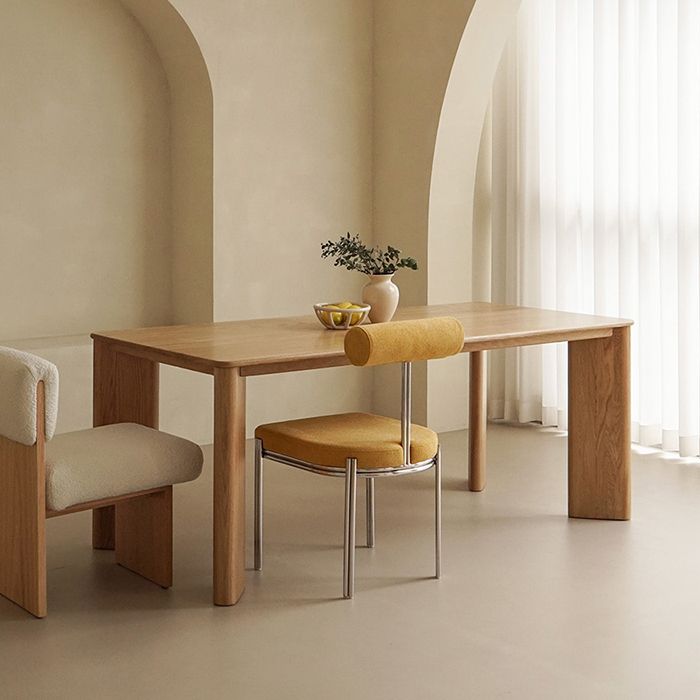 Solid Wood Contemporary Dining Table Rectangle Natural Table with 4 Legs