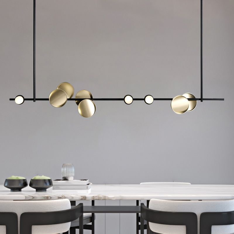 Modern Island Lamp 9-Head Linear Restaurant Pendant Light with Round Metal Shade
