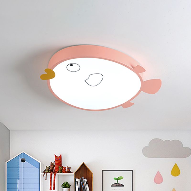 LED Bedroom Flush Light Fixture Macaron Blue/Pink Finish Flush Mounted Lamp with Bird Acrylic Shade
