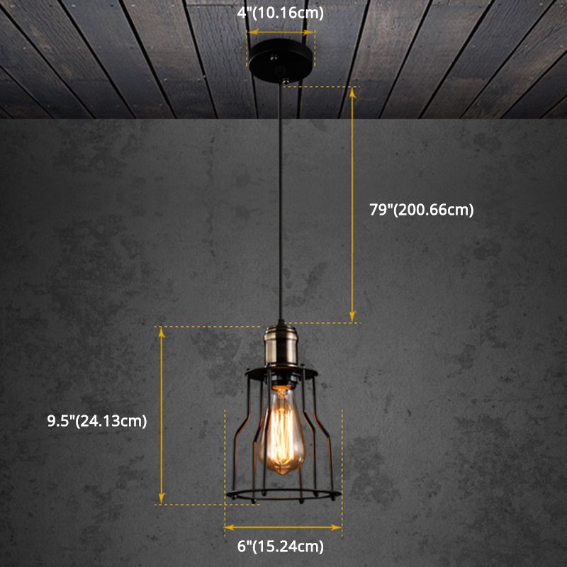 Lampada sospesa decorativa in stile industriale retrò singola luce nera con cornice in ferro battuto a sospensione per barretta del ristorante
